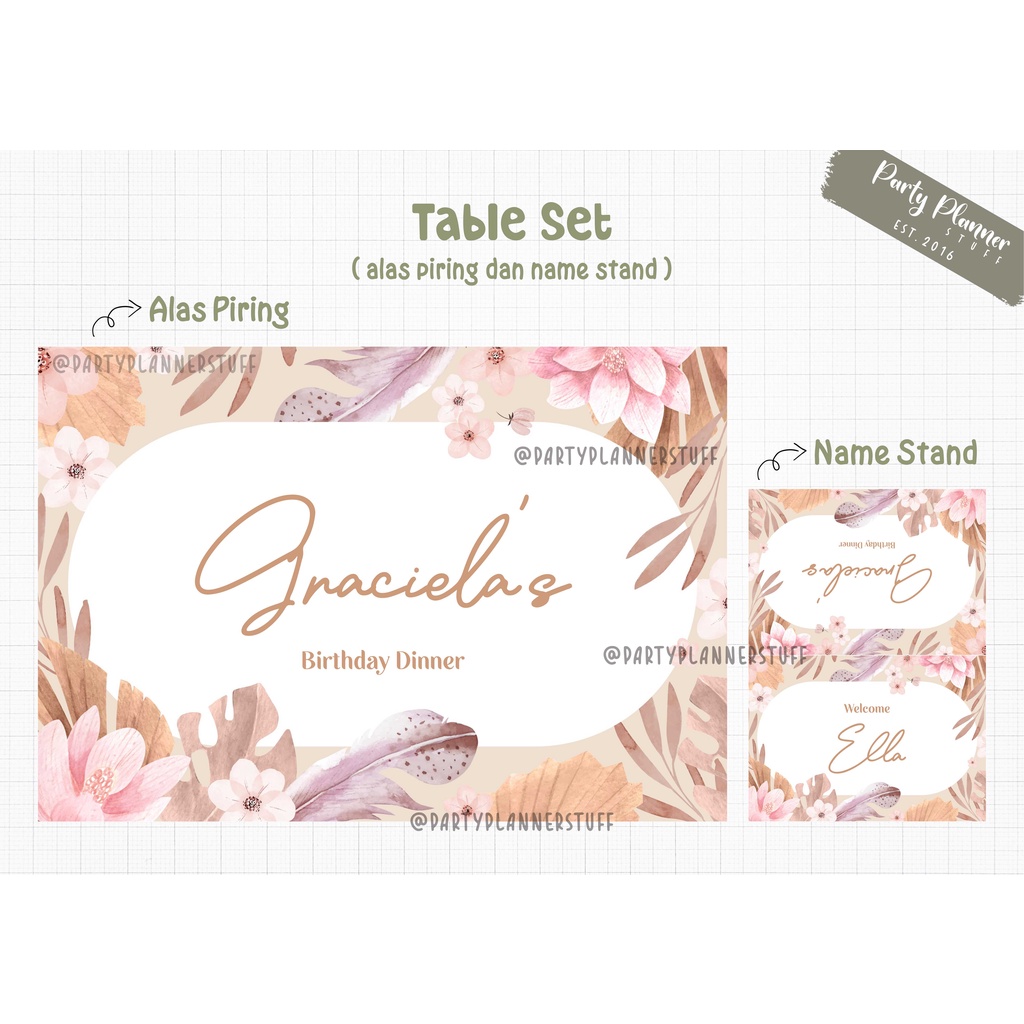 Table set dekor ulang tahun / bridal shower / engagement / lamaran / wedding table decor / custom ta