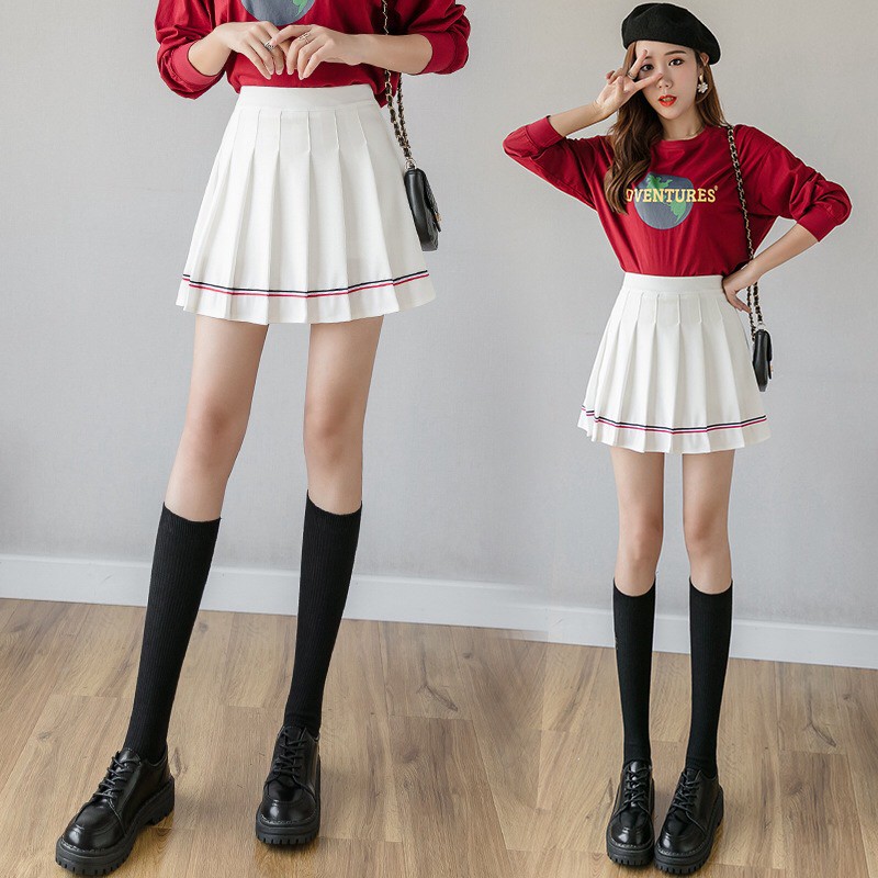 Korean Mini Skirt Pleated Plain Rok Lipit Wanita 2130 (XS-XL)