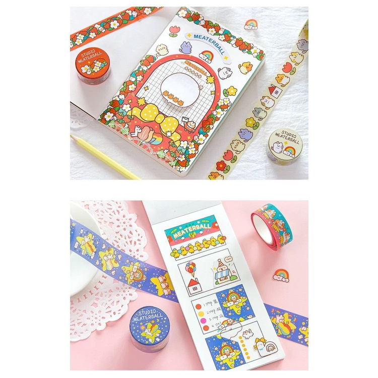 [littlecrab] Stiker Roll Motif Cartoon Unik Lucu Roll Tape Scrapbook DIY Stationary Sticker Kit Book Journal Decoration Selotip Washi Tape Kartun Jepang Dekorasi DIY