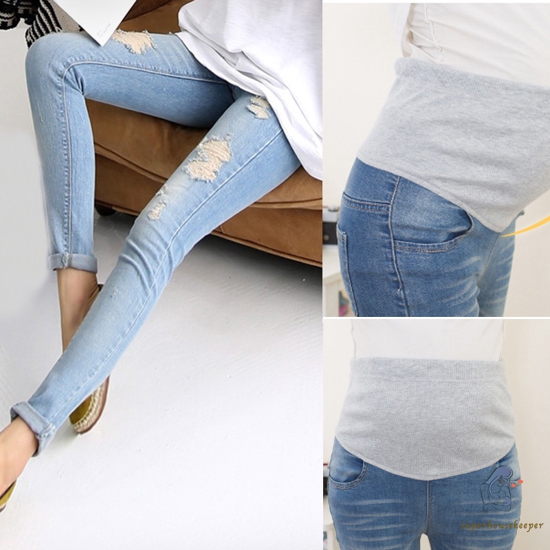 Fashion Wanita  Celana  Panjang Jeans  Denim  Sobek dengan 