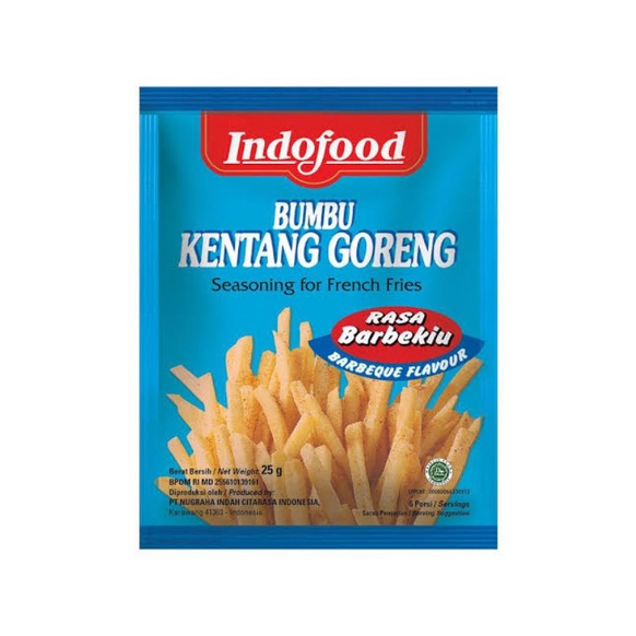 

Indofood bumbu kentang goreng barbeque / keju / jagung bakar 25gr