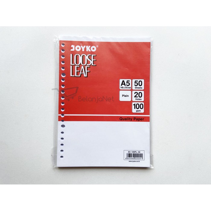 Loose Leaf | Isi Kertas File Binder Joyko A5-100PL Plain Polos 50 lbr