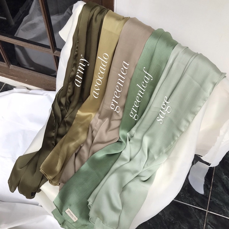 Pashmina Premium Satin Silk Malaysia Textured Crinkle (JAHIT TEPI KECIL SUPER RAPI)-Army