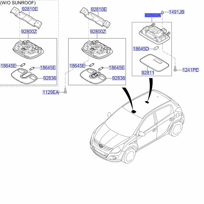 Lampu kabin lampu plafon hyundai i20