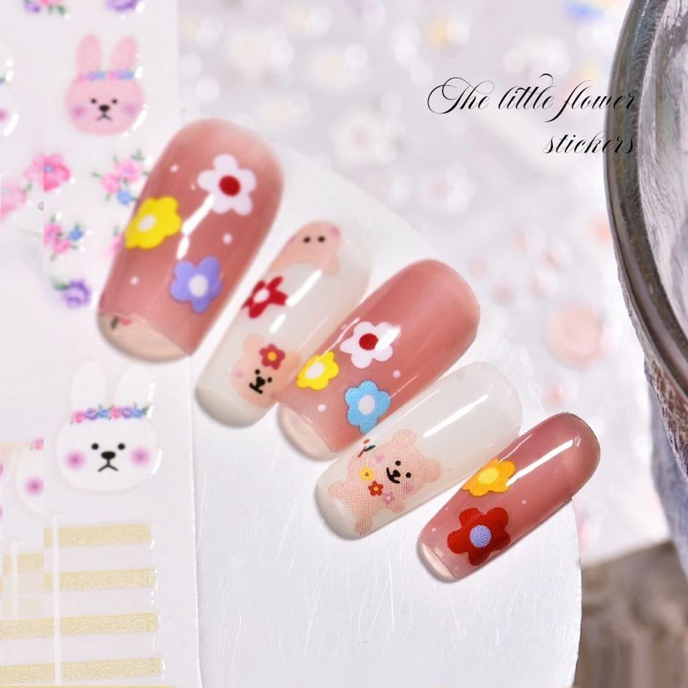 AUGUSTINA Agustina Stiker Kuku Wanita Kelinci Pelangi Hewan Bunga Matahari Kartun DIY Nail Decals