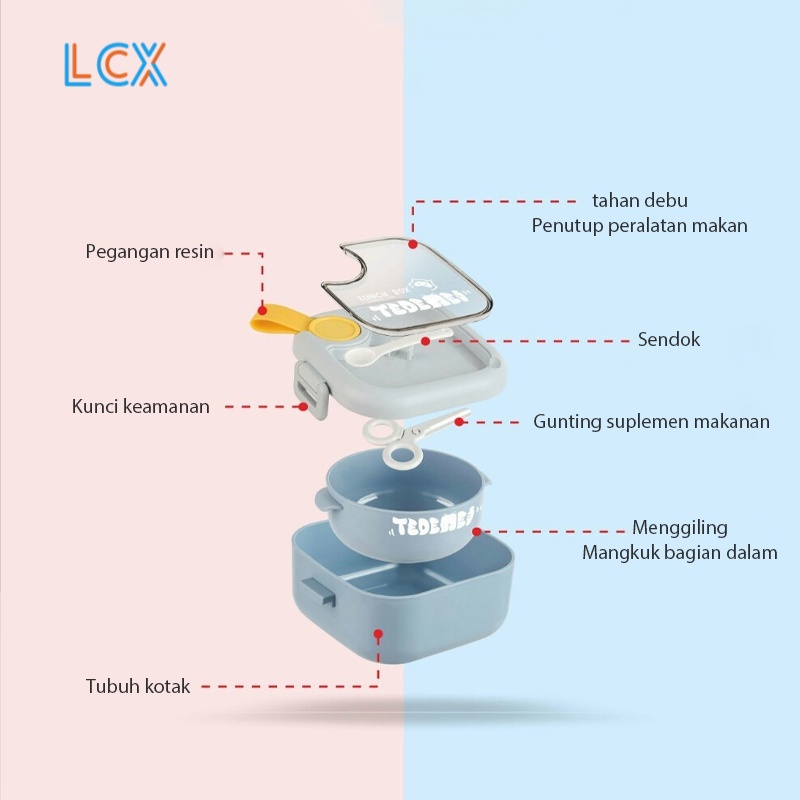 LCX Portabel Double-Layers Lunch Box kotak Makan Tahan Bocor Tempat Makan Lunch Box set Kotak Bekal VS-79