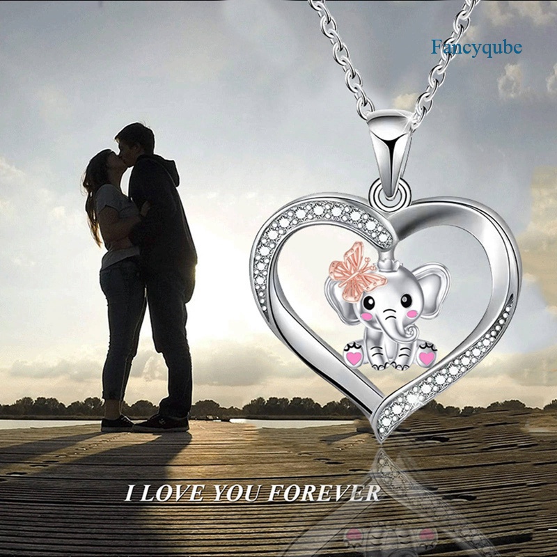 Kalung Liontin Kupu-Kupu Hati Kristal Bahan Cubic Zirconia Warna Silver Untuk Wanita