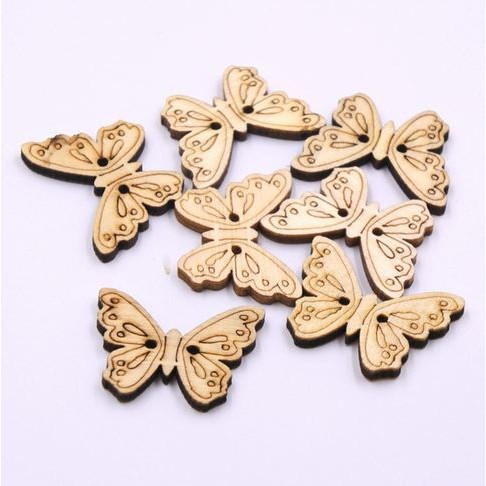 Kancing Kayu Dua Lubang - Unpainted Butterfly Style (10pcs)