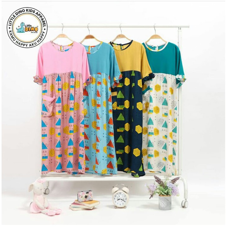 [ECER&GROSIR] DRESS/DASTER ANAK BAHAN RAYON USIA 6-8TAHUN DASTER LITTEL DINO