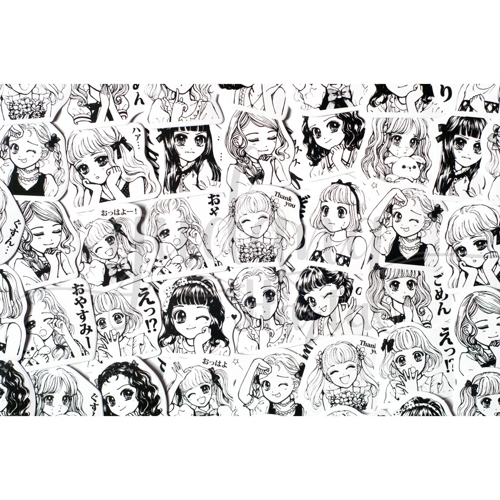 Stiker Japanese Classic Manga Black and White Kartun Sticker Unik DIY Scrapbook GH 303706