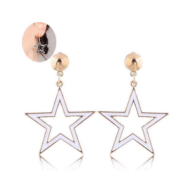 LRC Anting Tusuk Fashion Gold + Black Metal Five-pointed Star Stud Earring A5722X