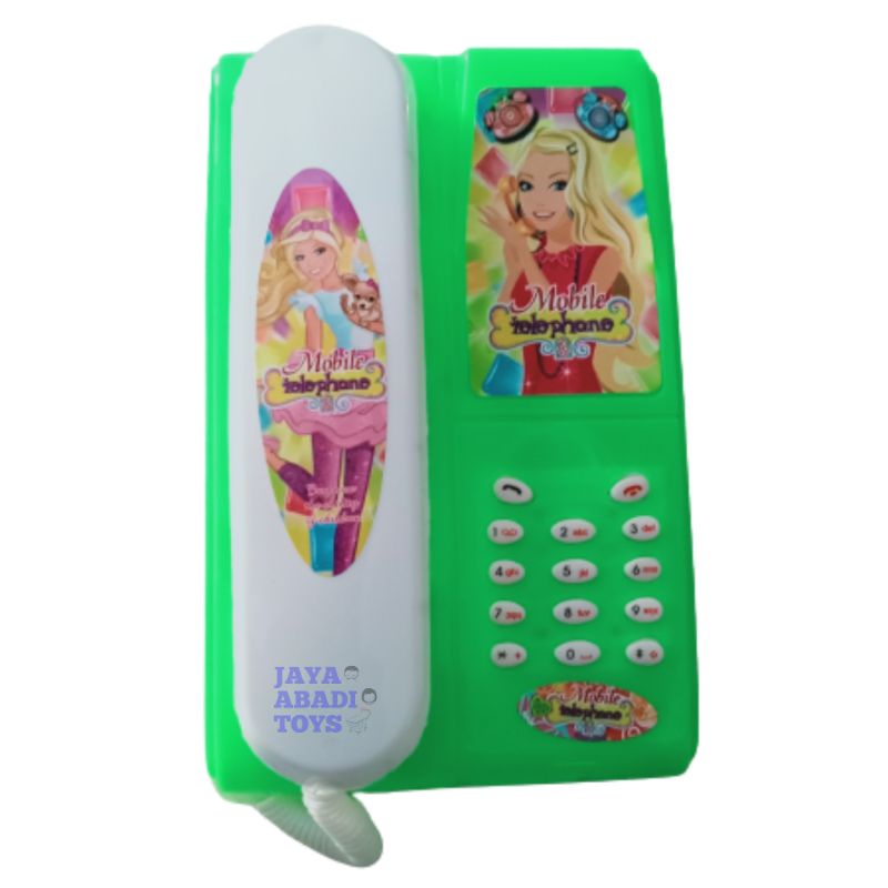 (FREE BATTERAI) MAINAN TELEPON RUMAH TELPON GAGANG PAKAI KABEL KARAKTER BARBIE