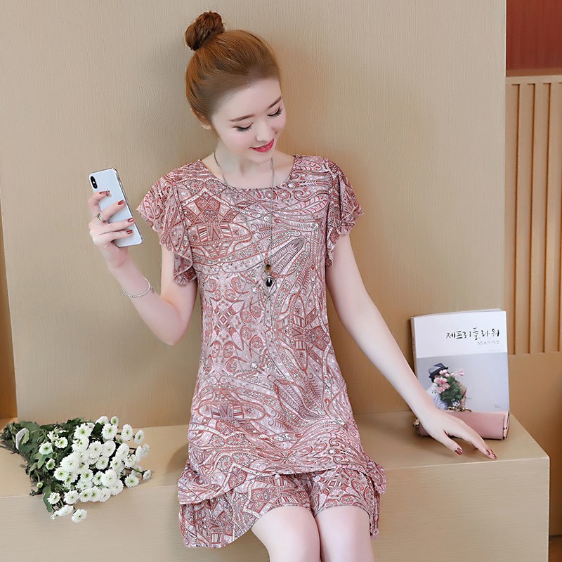 \u2764Dress Midi Model Longgar Gaya Korea Elegan Bahan Sifon Ada Ukuran Besar untuk Wanita