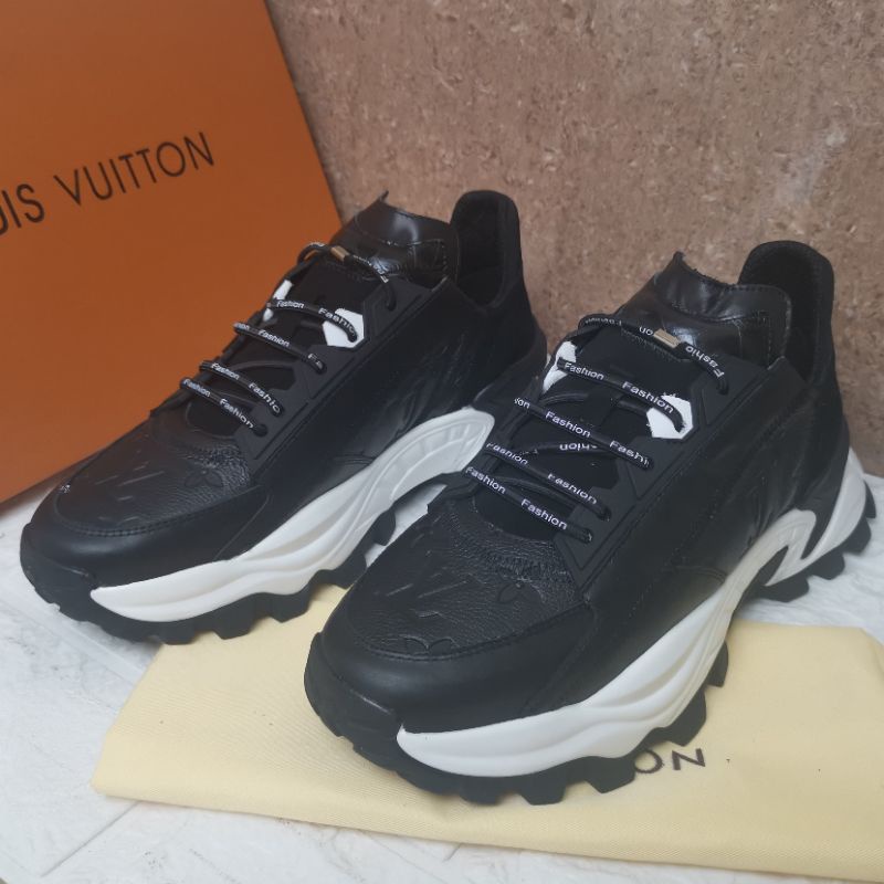 sepatu lv sneaker mirror quality lou is vuitton shoes cowok branded kulit asli leather hitam