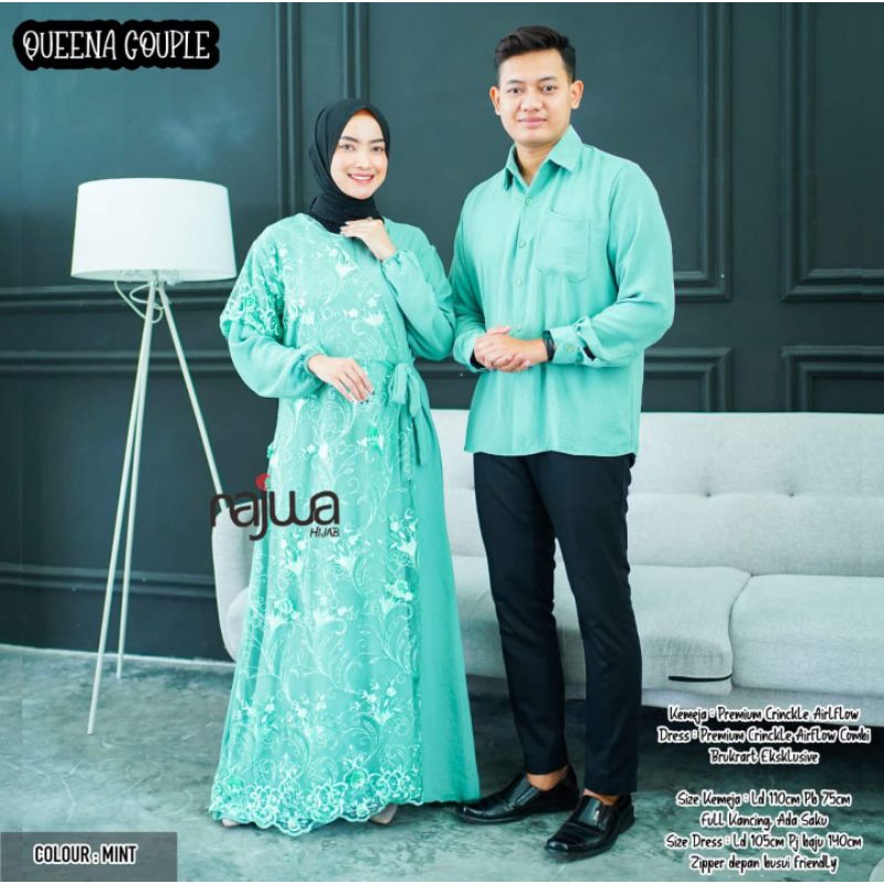 Couple gamis  dan kurta kemeja lengan panjang couple dress brukat ayah ibu Queena Ori by Najwa