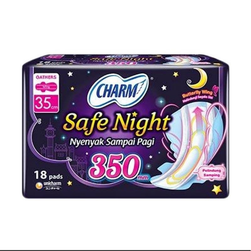 Charm Safe Night Pembalut Malam 29cm 30s 35cm 18s 42cm Wing Wings