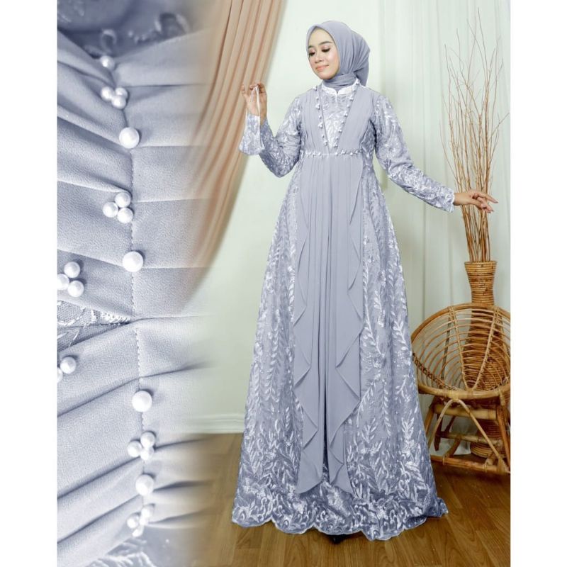 (NEW) VHANIA Dress - Bisa COD Baju Gamis Dress Brukat Brokat Mutiara Remaja Wanita Perempuan Ibu Mus