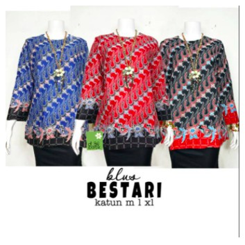 Blus Bestari Batik Atasan Blus Batik Warna Modern Casual Kerja Seragam Kantor Muslim Pesta