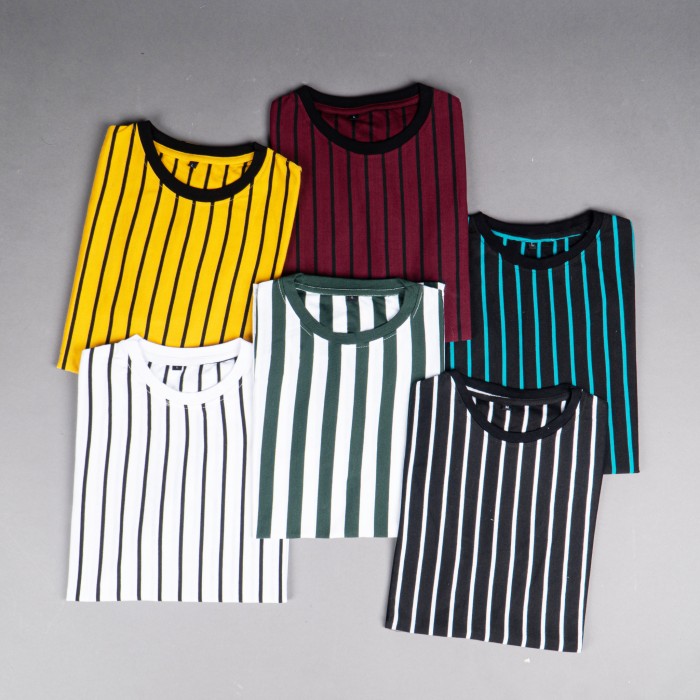 Kaos Polos Stripe Garis Vertikal Salur Belang Belang Pria/Wanita