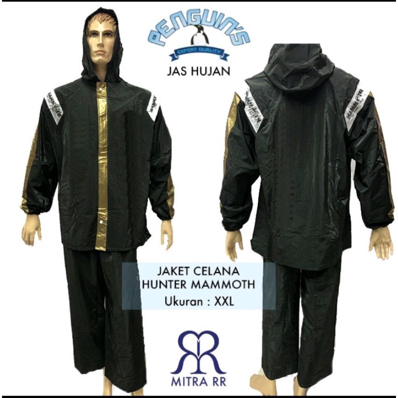 Jas Hujan Jaket Celana Pria Wanita Dewasa Black MAMMOTH by PENGUIN Termurah Jumbo Raincoat Hitam HUNTER Tebal Kuat Awet / Mantel Remaja Cewek Cowok Terbaru Murah Berkualitas TERLARIS Harga Grosir