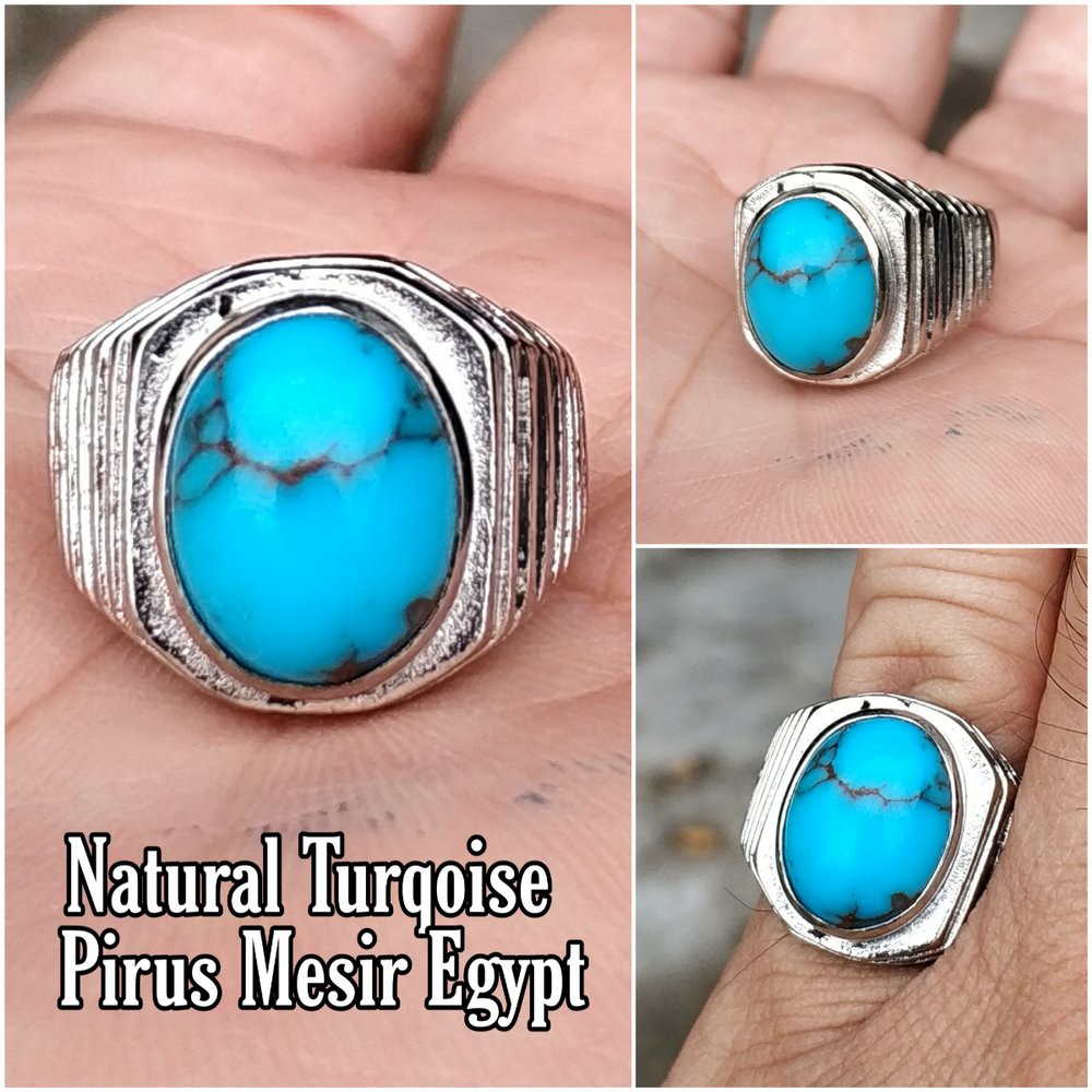 CINCIN BATU AKIK NATURAL TURQUOISE PIRUS MESIR EGYPTY MINIMALIS