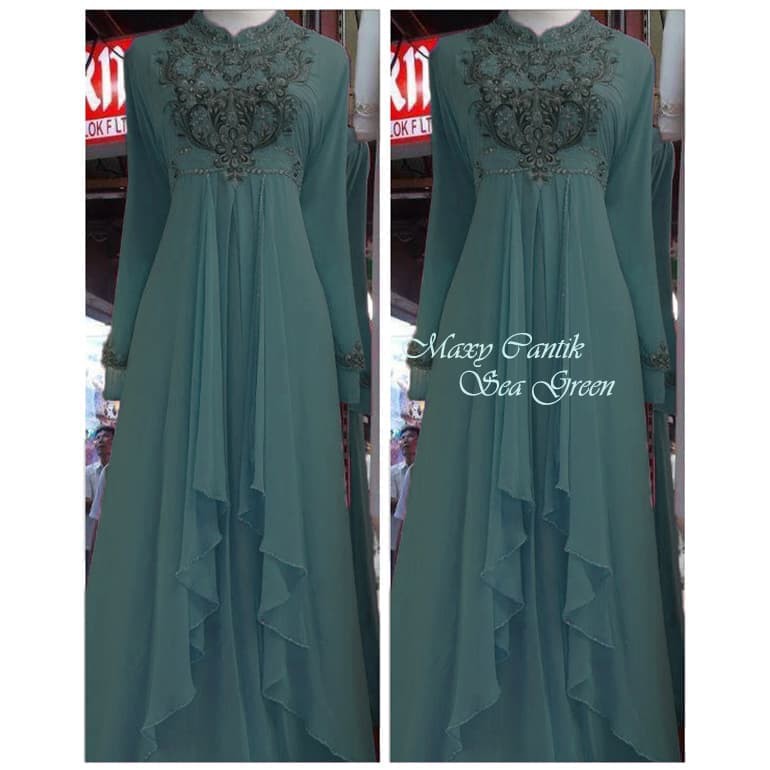 [Maxy Cantik See Green AK] maxi muslim wanita ceruti biru laut