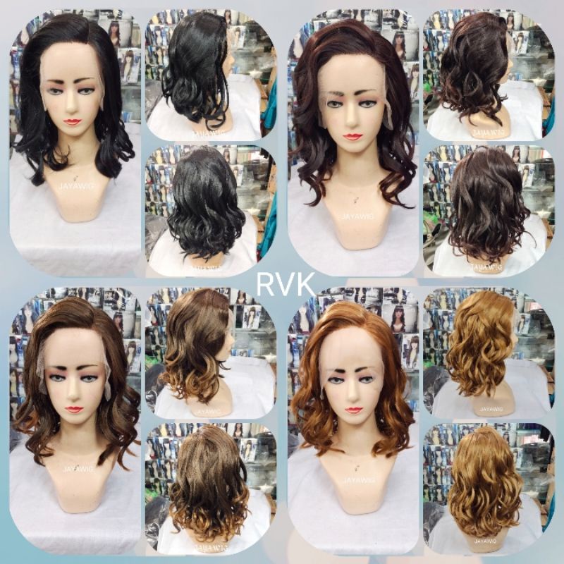 Wig Keriting Panjang Sebahu Tanpa Poni Rambut Palsu Curly Pendek