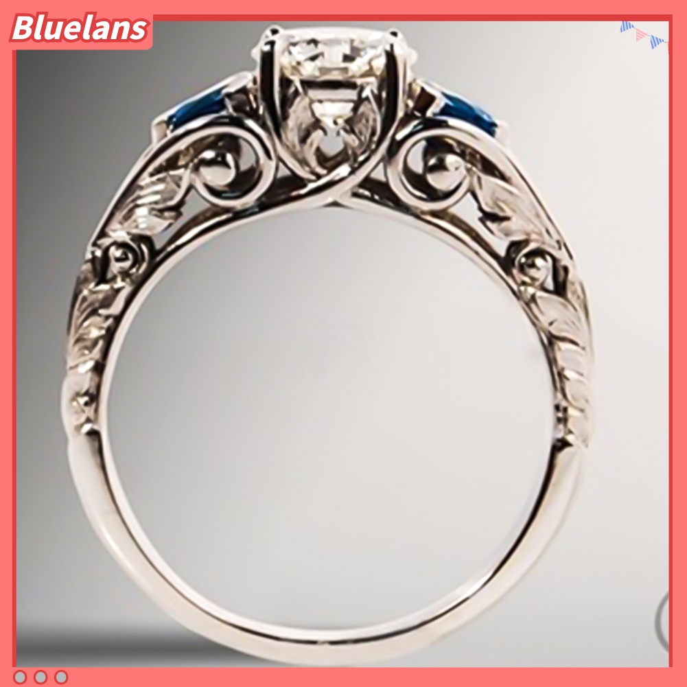 Bluelans Glitter Round Rhinestone Inlaid Hollow Band Ring Bridal Engagement Jewelry Gift