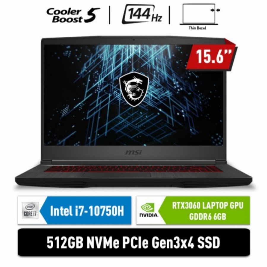 MSI GF65 Intel C-i7 10750H 16GB 512 GB SSD RTX3060 6GB W10 15.6"