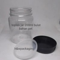 Toples Jar 200ml Bulat Bahan Pet Tutup Hitam Dan Merah