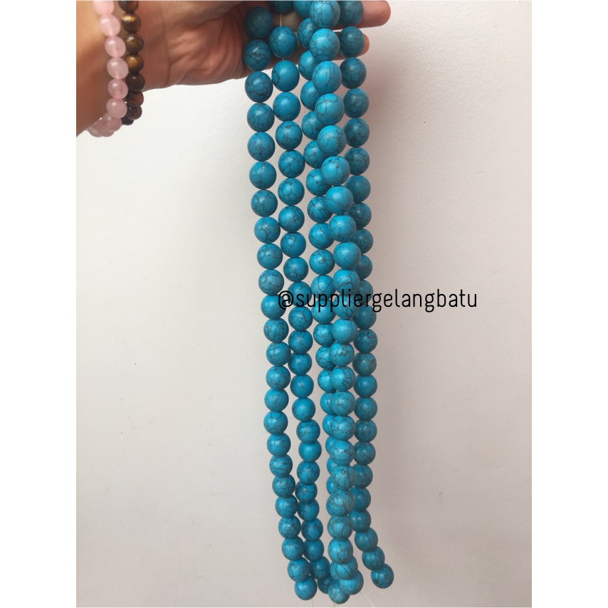 bahan batu pirus biru 16mm doff matte blue howlite stone beading blue craft aksesoris pria wanita