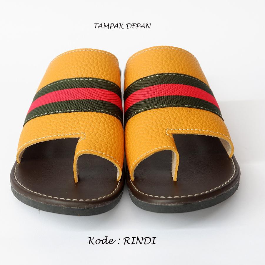 kekinian Sandal  Papirut Wanita  Kulit  kode Rindi kuning 