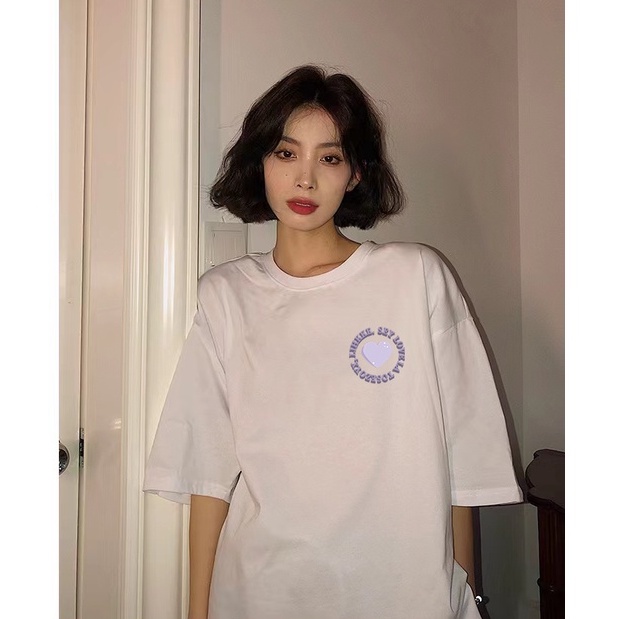 Korean Style Flower Letter Pattern Printing Lengan Pendek Kaos Oblong Wanita/Baju Kaos Wanita