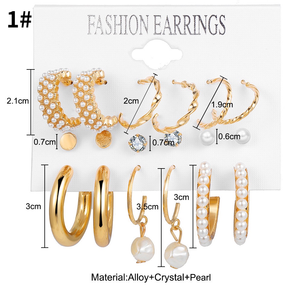 【COD Tangding】9 Pair/set Advanced Good Quality Pearl Earrings Set for Women Gold Earring Creative Retro Earings Fashion Accessories