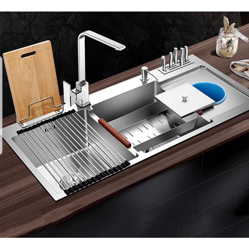 KITCHEN SINK 100X48 STAINLESS THSINK MODEL BOLZANO KOMPLIT KRAN TARIK/BAK CUCI PIRING STAINLES 2 LUB