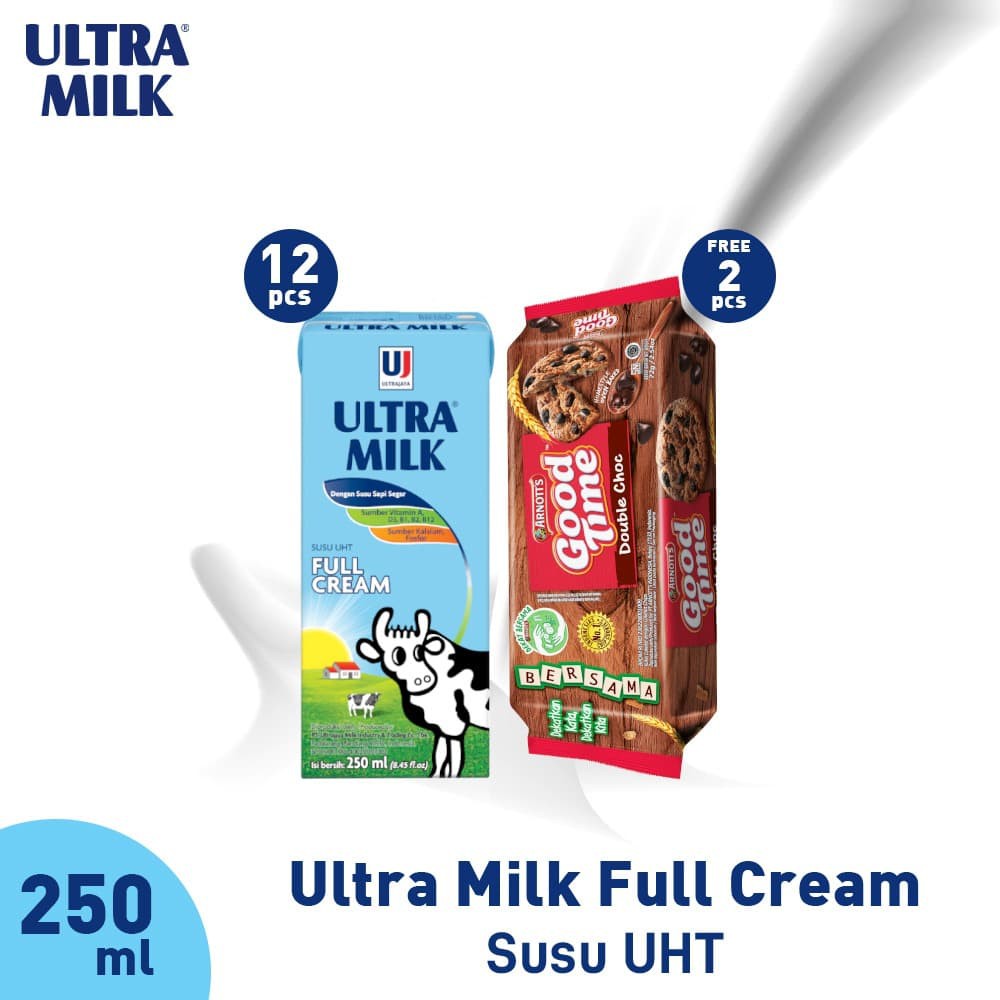 

PROMO PAKET (12PCS) ULTRA MILK FULL CREAM 250ML FREE 2PCS GOOD TIME COOKIES TERMURAH