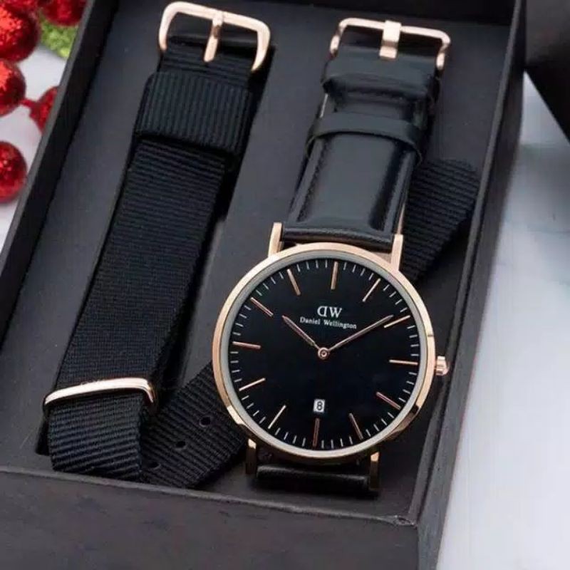 {BEST SELLER} JAM TANGAN PRIA D&W WD TANGGAL ON FREE TALI KANVAS & BOX ORI