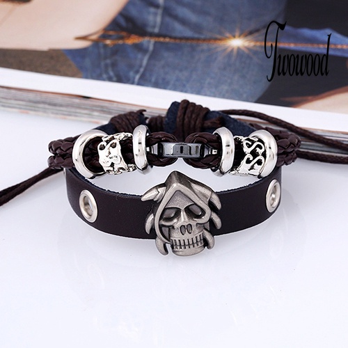 Gelang Multilayer Bahan Kulit Imitasi Handmade Gaya Punk Untuk Pria Dan Wanita