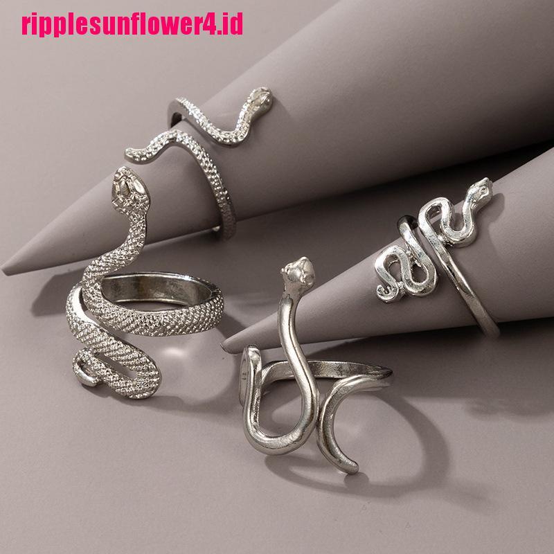 4pcs / set Cincin Motif Ular Anillo Bagues Untuk Wanita