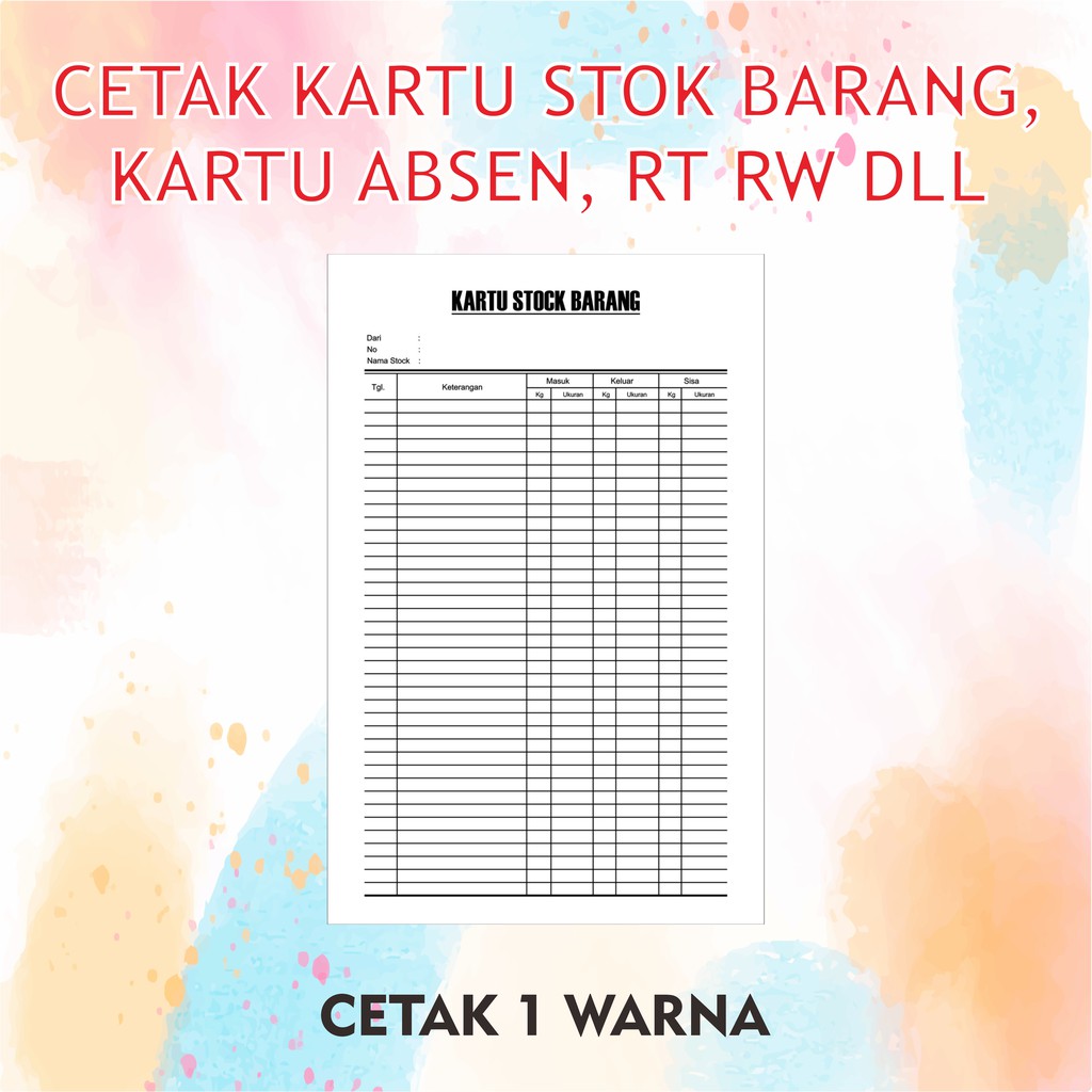 

Cetak Kartu Stock / Persediaan Barang, Kartu Iuran, Kartu Absen, Dll