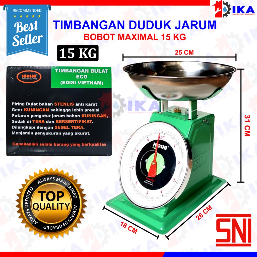 Timbangan Buah HIOSHI 15 kg Besi Stainless Jarum Analog Manual Duduk Sembako Telor Kue Tepung Buah Sayur Daging Ikan Laundry