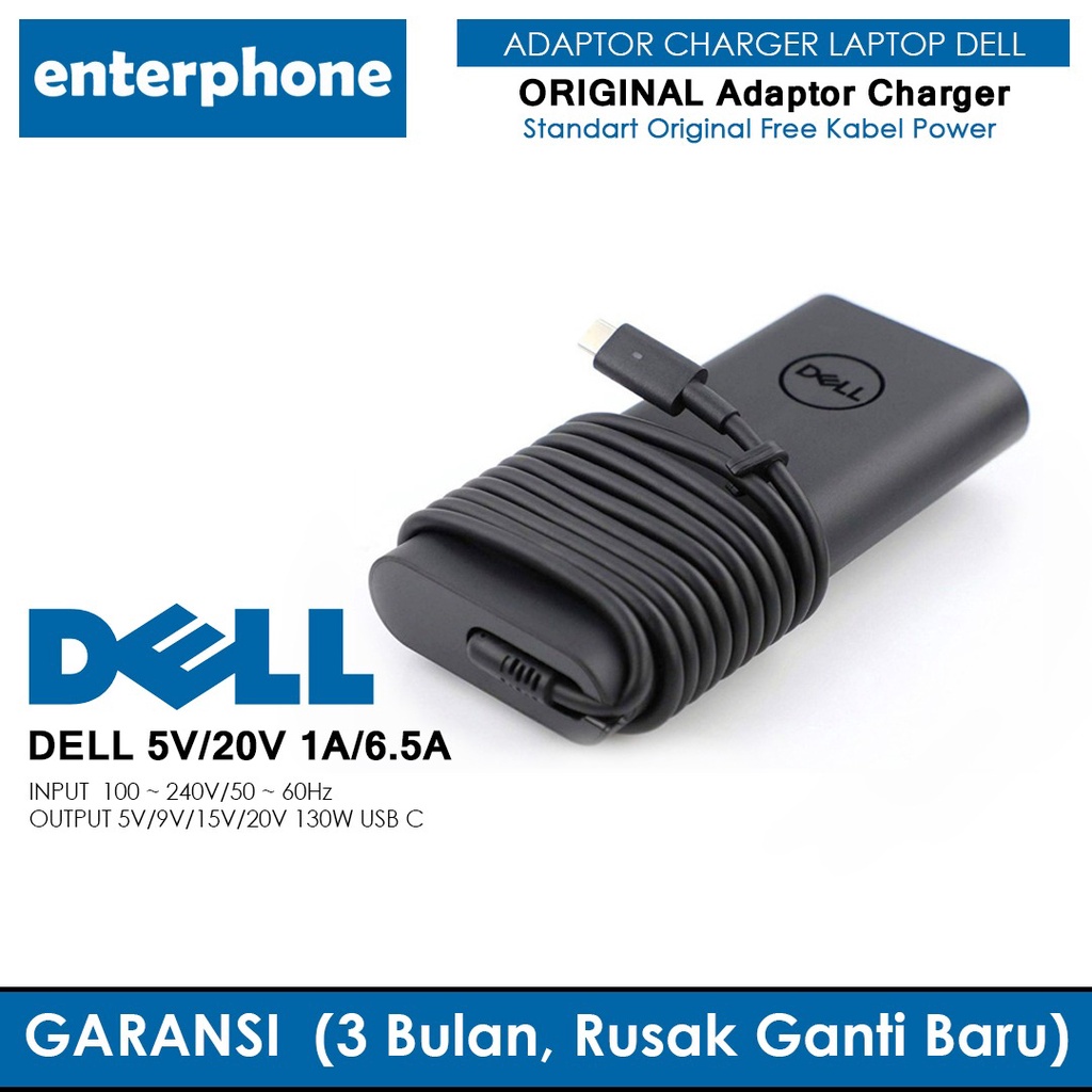 Adaptor Dell Charger 5V/20V 1A/6.5A 130W Konektor Type C