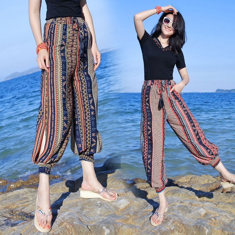  Celana  Panjang  Bloomer Bohemia Wanita  Casual  Model  Longgar 