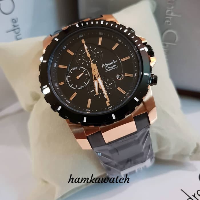 jam tangan pria / cowok alexandre christie ac6141 black rose gold