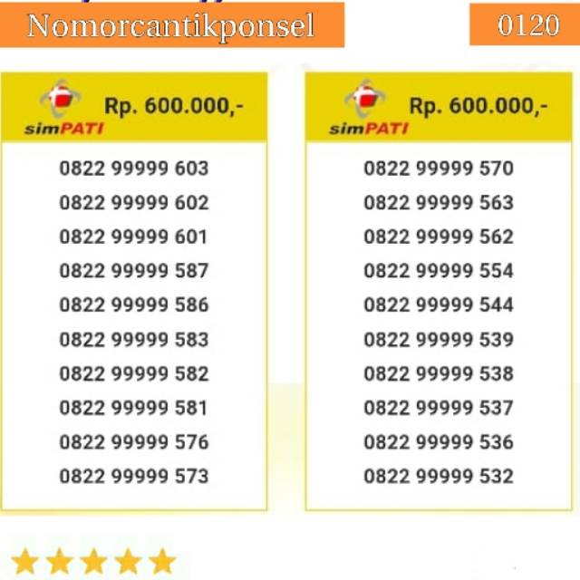 Nomor cantik simpati 0822 seri panca 99999 rapi#0120