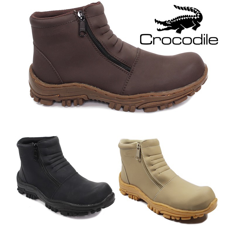 sepatu pria crocodile strut zipper safety boots tracking touring hiking bikers