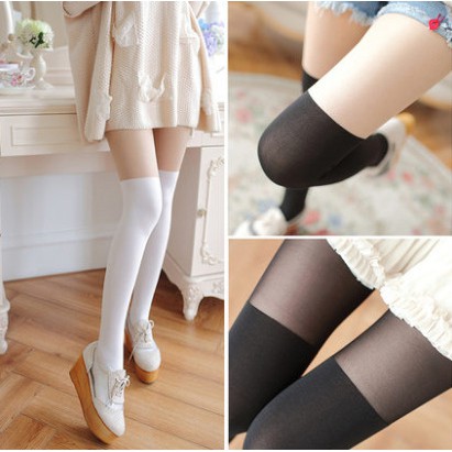 PH-08 pantyhose kaos kaki putih stocking black two tone overknee socks