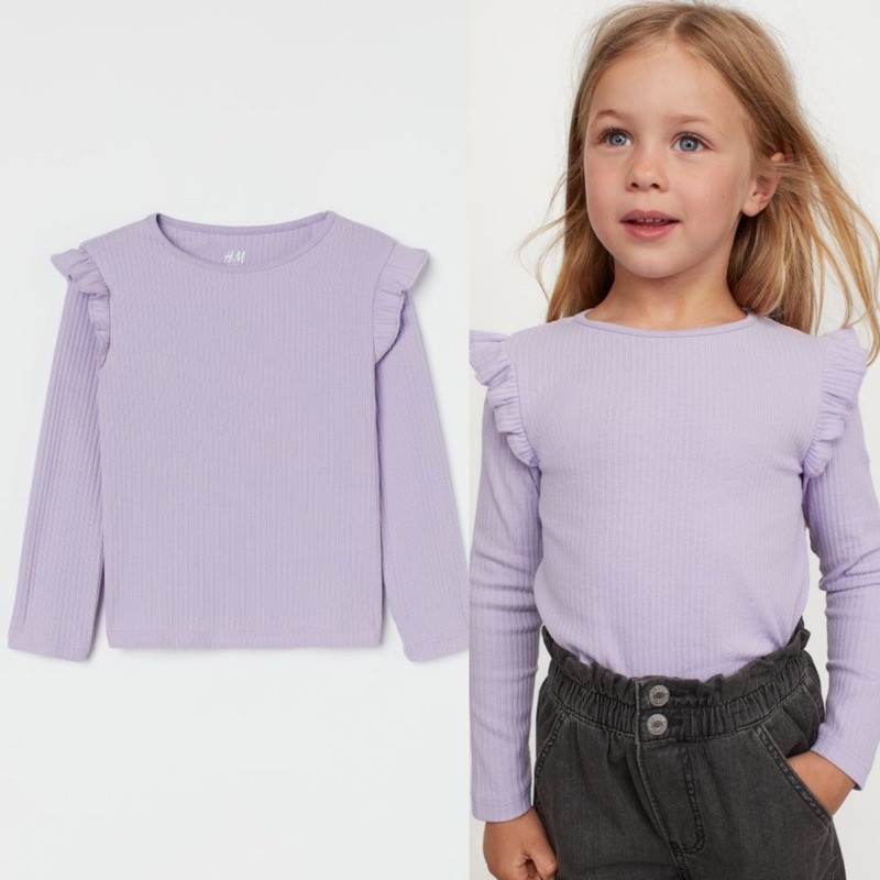 Baju anak kaos lengan panjang rib H&M navy blue black 1-16 T - 2-4 T