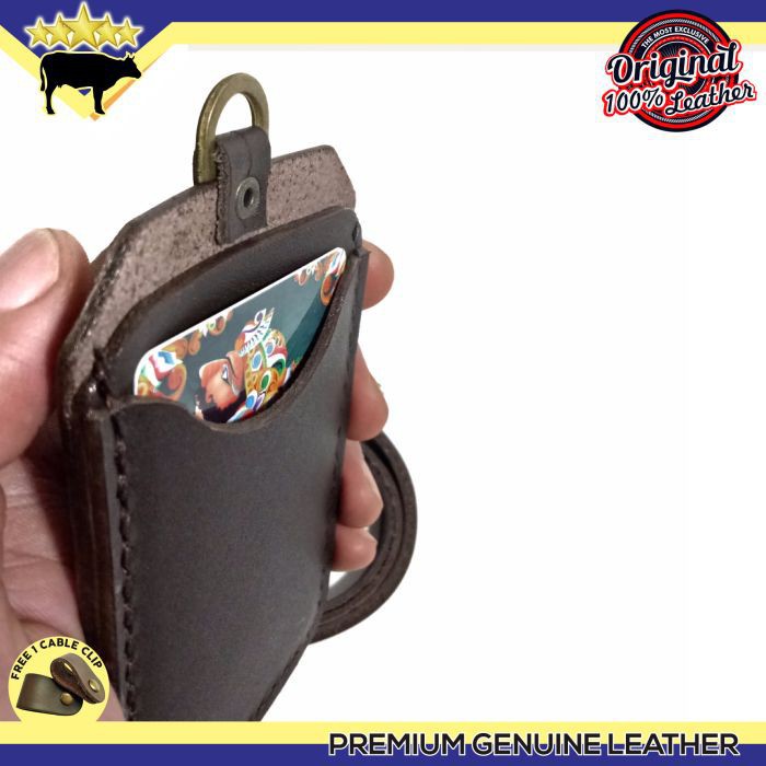 

Promo! GENUINE LEATHER CARD HOLDER, ID CARD CASE HANDMADE DARK BROWN - POBG1294