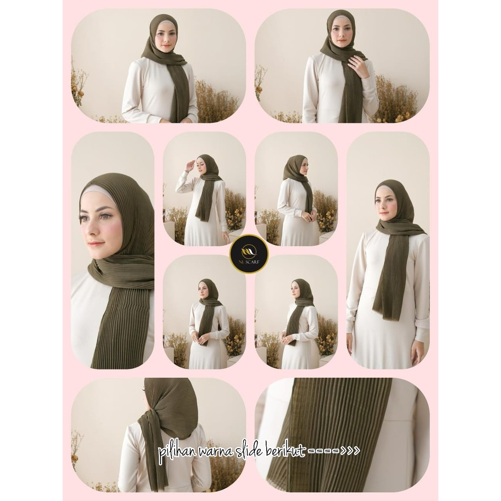 Pashmina Plisket Prisket Glitter Linen By NL Scarf FULL PLISKET Ukuran : 180 x 90 CM